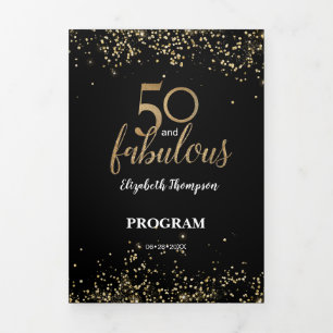 Gold Glitter Confetti 50 and Fabulous Custom Photo Tri-Fold Card