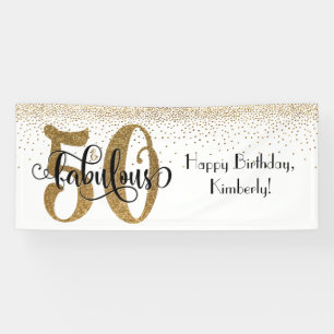 Gold Glitter Confetti 50 & Fabulous Happy Birthday Banner