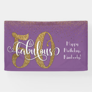 Gold Glitter Confetti 50 & Fabulous Purple Banner
