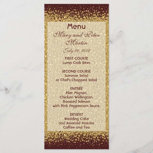 Gold Glitter Confetti and Burgundy Menu (Front)
