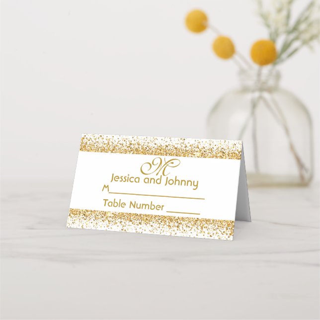 Gold Glitter Confetti and White Place Card (Front)
