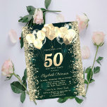 Gold Glitter Confetti Balloons Green 50th Birthday Invitation<br><div class="desc">A modern,  chic and glamourous glitter confetti,  and balloons on a green background.</div>