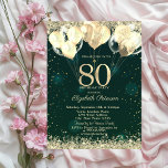 Gold Glitter Confetti Balloons Green 80th Birthday Invitation<br><div class="desc">A modern, chic and glamourous glitter confetti, and balloons on a green background. To change details, click «Details». To move the text or change the size, font, or colour, click «Edit using Design Tool». View the collection link on this page to see all of the matching items in this beautiful...</div>