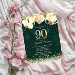 Gold Glitter Confetti Balloons Green 90th Birthday Invitation<br><div class="desc">A modern, chic and glamourous glitter confetti, and balloons on a green background. To change details, click «Details». To move the text or change the size, font, or colour, click «Edit using Design Tool». View the collection link on this page to see all of the matching items in this beautiful...</div>