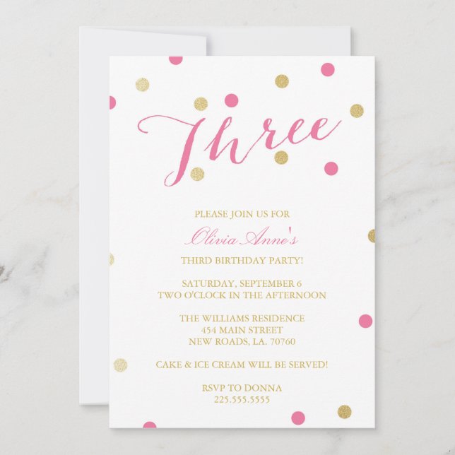 Gold Glitter Confetti Birthday Invitations (Front)