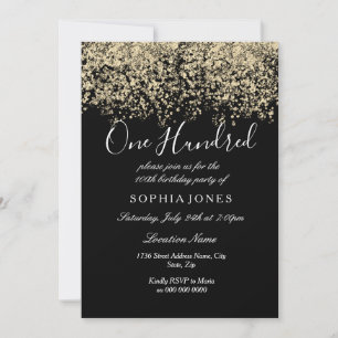 Gold Glitter Confetti Black 100th birthday party Invitation