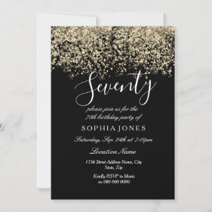 Gold Glitter Confetti Black 70th birthday party Invitation