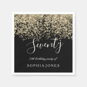 Gold Glitter Confetti Black 70th birthday party Napkin