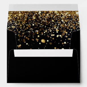 Gold Glitter Confetti Black Glam Modern Party Envelope