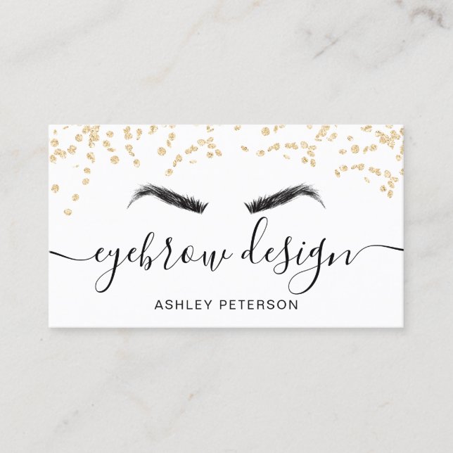 Gold glitter confetti black white eyebrow design business card (Front)