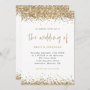 Gold Glitter Confetti Borders Script Wedding Invitation