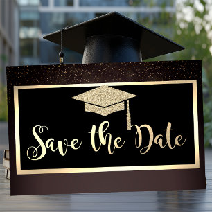 Gold Glitter Confetti Brown Grad Save The Date
