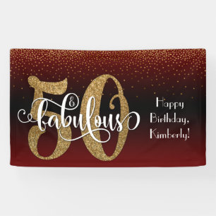 Gold Glitter Confetti Burgundy Ombre 50 & Fabulous Banner