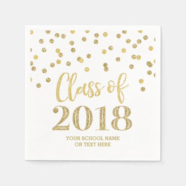 Gold Glitter Confetti Class of 2018 Graduation Napkin (Front)