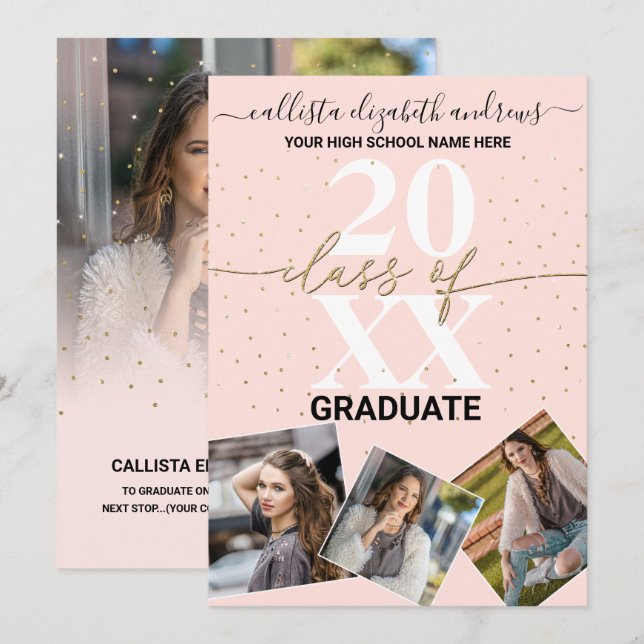 Gold Glitter Confetti Class of Graduation Photo An Announcement (Front/Back)
