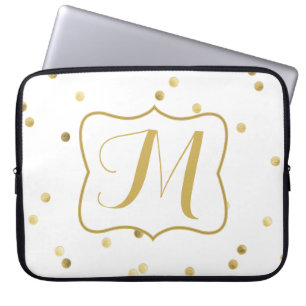 Gold Glitter Confetti Dot Monogram 15" Laptop Case