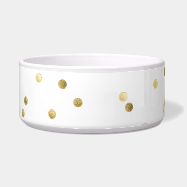 Gold Glitter Confetti Dot Polka Dog Pet Food Bowl (Front)