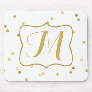 Gold Glitter Confetti Dot Polka Monogram Mouse Pad