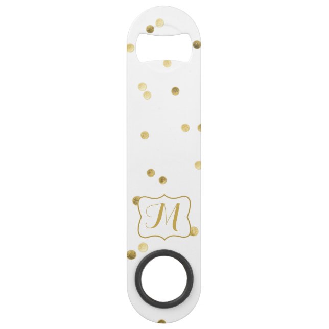 Gold Glitter Confetti Dot Polka Nail Bottle Opener (Front)