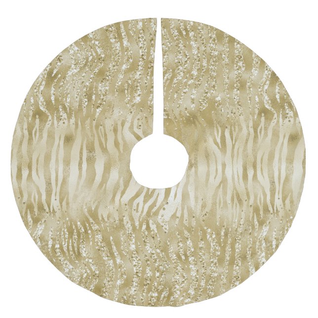 Gold Glitter Confetti Glitzy Zebra Print       Brushed Polyester Tree Skirt (Front)