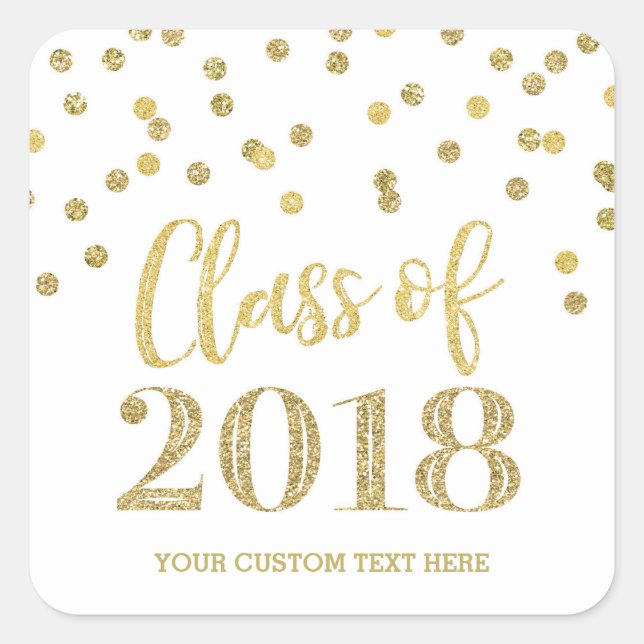 Gold Glitter Confetti Graduation 2018 Square Sticker (Front)