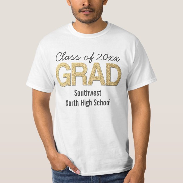 Gold Glitter Confetti Graduation Party Custom T-Shirt (Front)