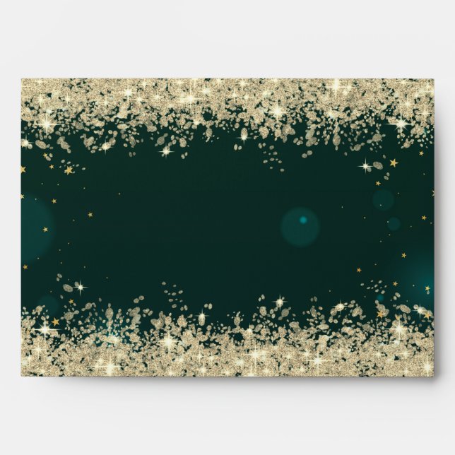 Gold Glitter Confetti Green  Envelope (Front)