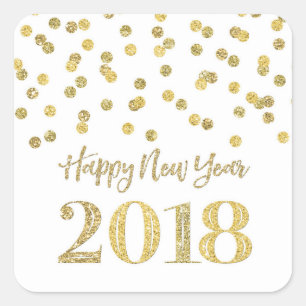 Gold Glitter Confetti Happy New Year 2018 Square Sticker