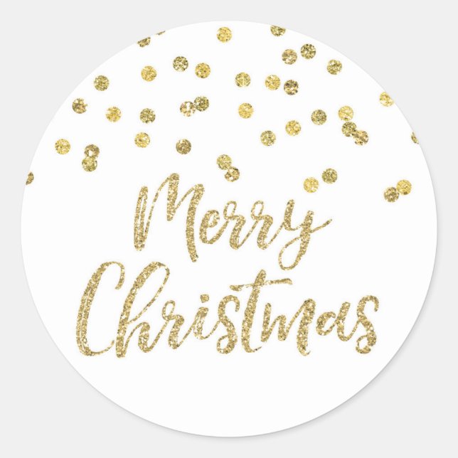 Gold Glitter Confetti Merry Christmas Classic Round Sticker (Front)