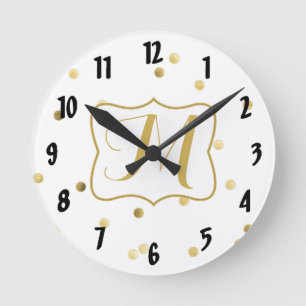 Gold Glitter Confetti Monogram Initial Wall Clock