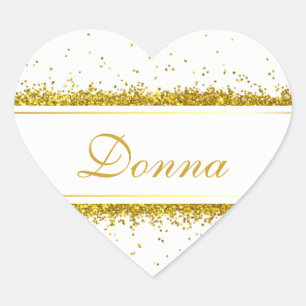 Gold Glitter Confetti Name - Heart Sticker