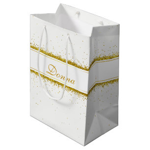 Gold Glitter Confetti Name - Medium Gift Bag