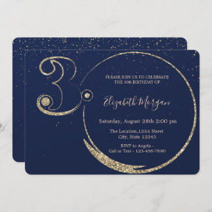 Gold Glitter Confetti Navy Blue 30th Birthday Invitation