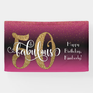 Gold Glitter Confetti Pink Ombre 50 & Fabulous Banner