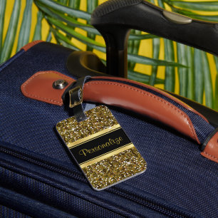 Gold Glitter Confetti Print Luggage Tag