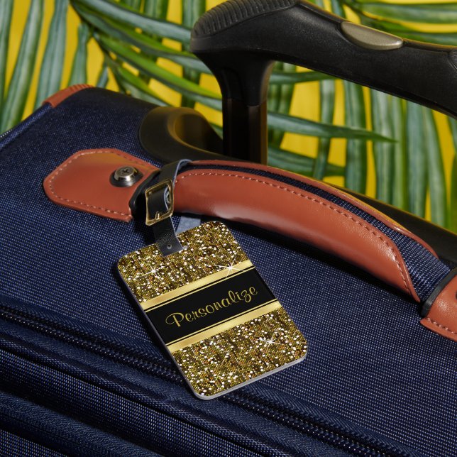 Gold Glitter Confetti Print Luggage Tag (Front Insitu 1)