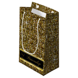 Gold Glitter Confetti Print with Gold Hearts Small Gift Bag