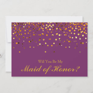 Gold Glitter Confetti Purple Maid of Honour Invitation