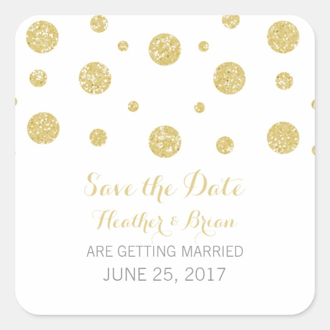 Gold Glitter Confetti Save the Date Stickers (Front)