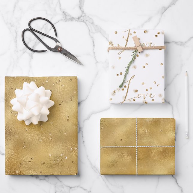Gold glitter confetti sparkle Locw Wrapping Paper Sheet (Front)