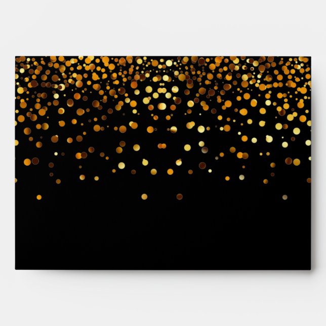 Gold Glitter Confetti Sparkles Black Envelope (Front)