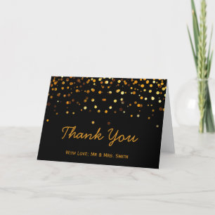 Gold Glitter Confetti Sparkles Black Thank You Card