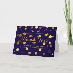 Gold Glitter Confetti Sparkles Blue Thank You Card