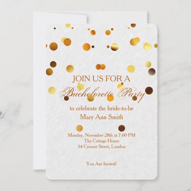 Gold Glitter Confetti Sparkles White  Bachelorette Invitation (Front)