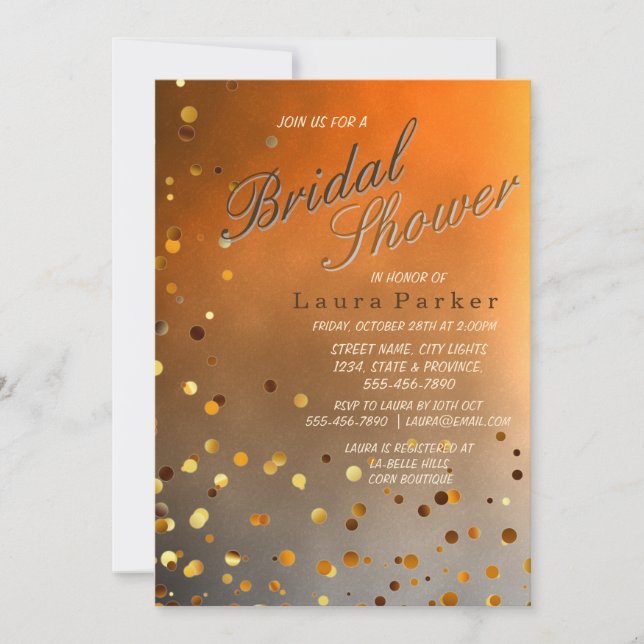 Gold Glitter Confetti sunset Bridal Shower Wedding Invitation (Front)