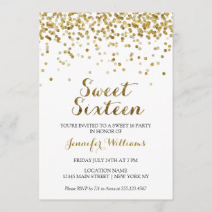 Gold Glitter Confetti Sweet Sixteen 16 Invitation