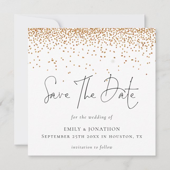 Gold glitter Confetti Wedding Save The Date Card (Front)