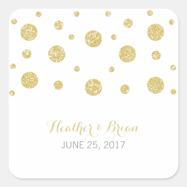 Gold Glitter Confetti Wedding Stickers (Front)