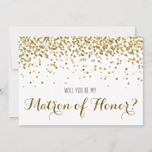 Gold Glitter Confetti Will you be Matron of Honour Invitation (Front)