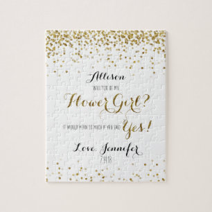 Gold Glitter Confetti Will you be my Flower Girl Jigsaw Puzzle